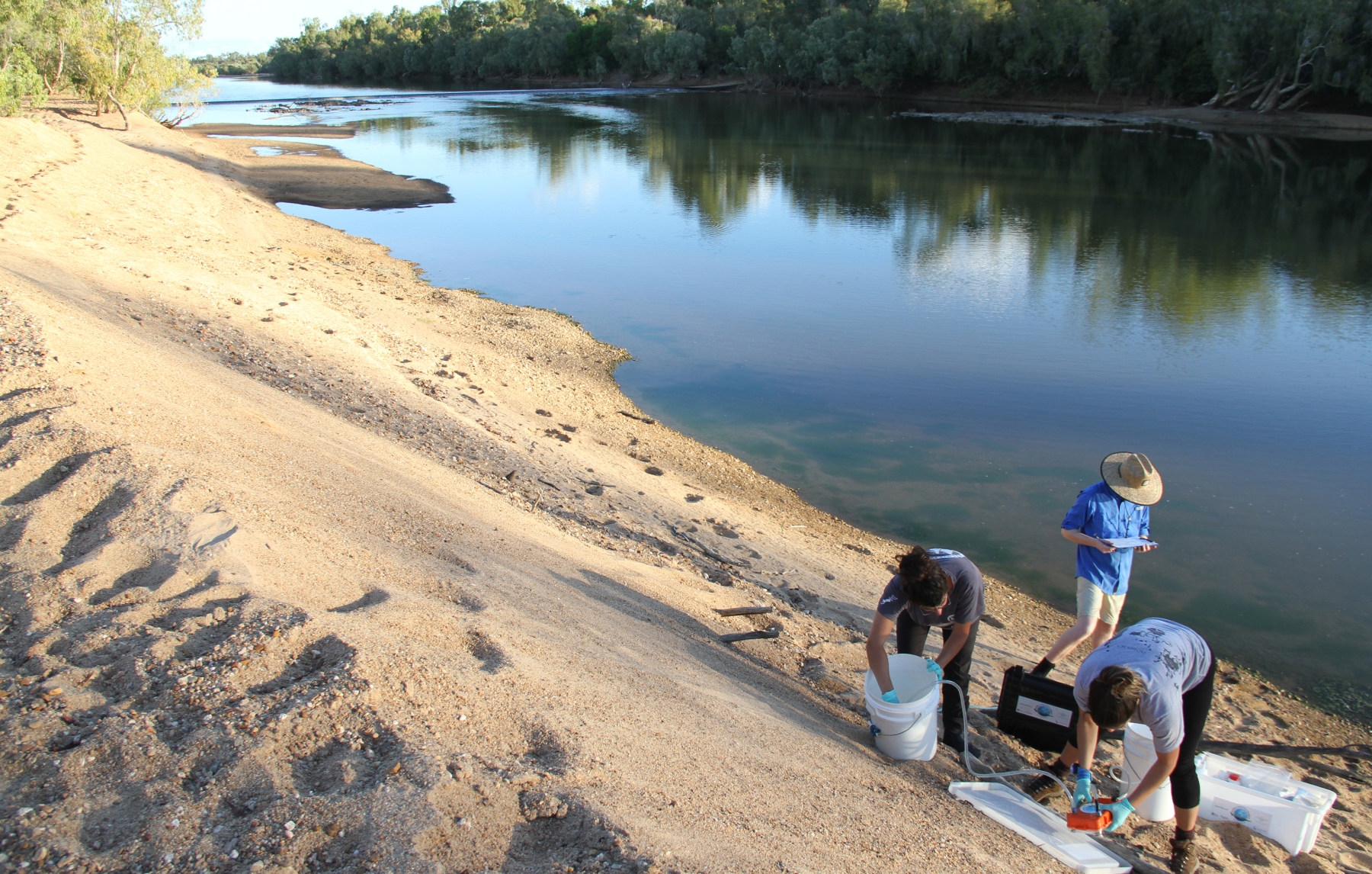 The SARA team samples the Mitchell River for sawfish eDNA | Image Barbara Wueringer (SARA)