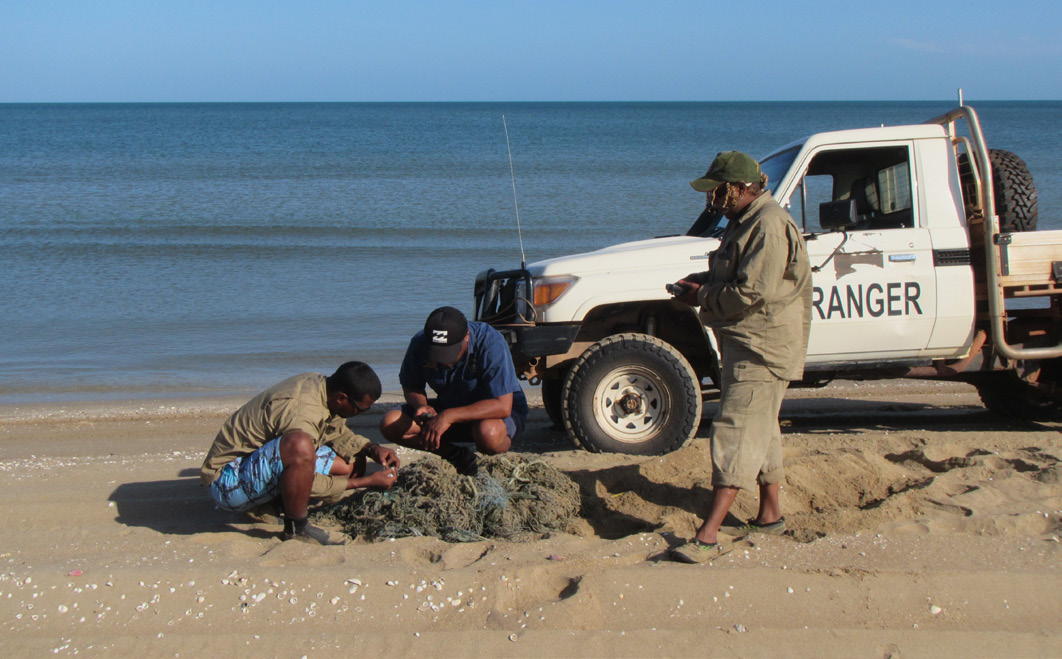 MAPOON LAND AND SEA RANGERS RECORDING AND REMOVING GHOST NETS WHILE ON TURTLE PATROL