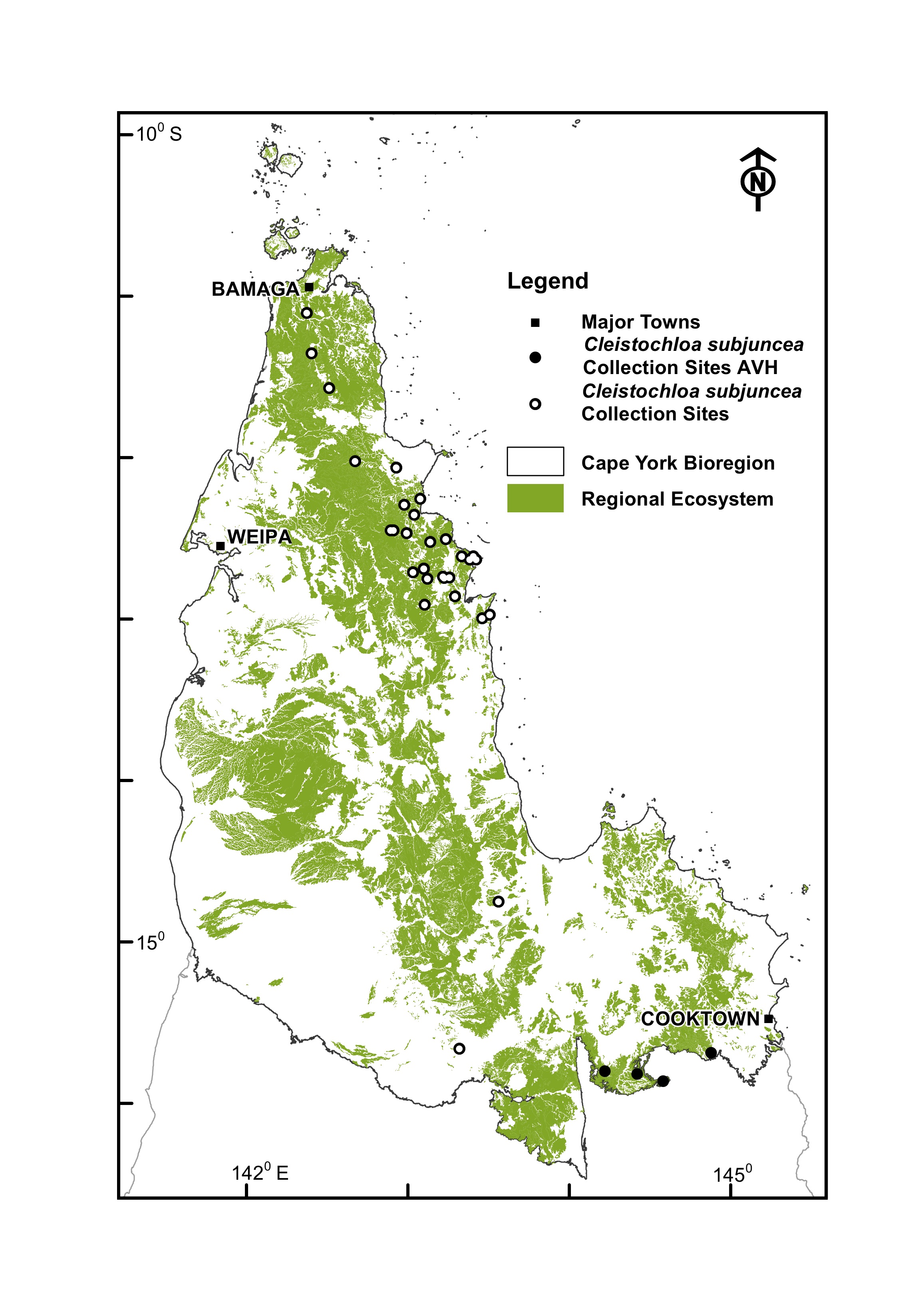 Fig 11. Map of CYP bioregion showing actual herbarium collections