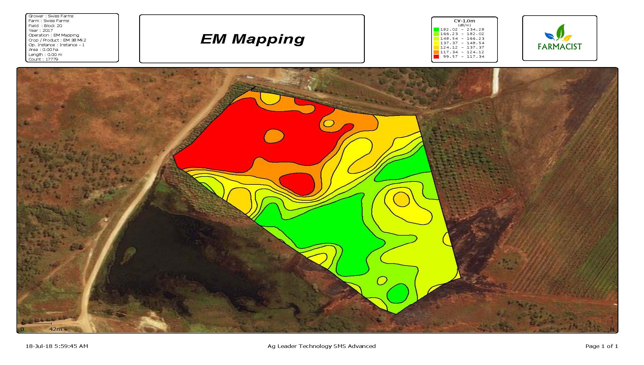 BELOW: Map showing change in soil conductivity 0.5 - 1 metre